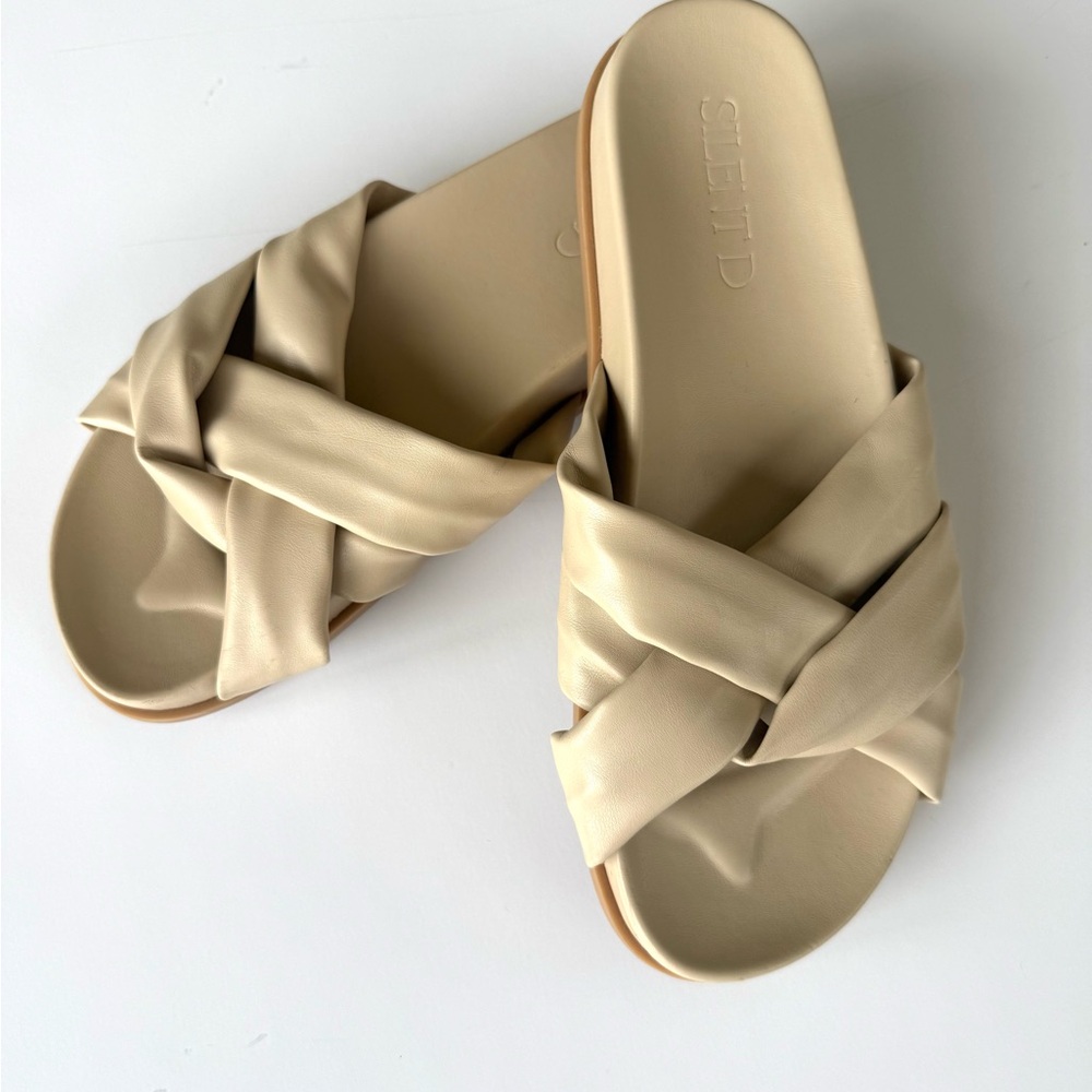 Anthropologie Cream Slide Sandals